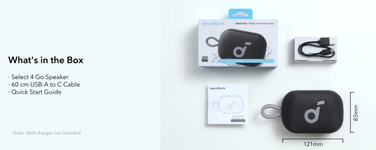 Soundcore Select 4 Go 扬声器的包装盒内容。(图片来源：Soundcore Amazon / u/joshuadwx via r/Anker subreddit）