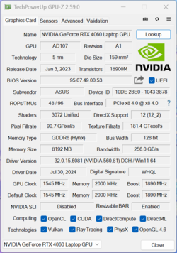 GPU-Z NvidiaGeForce RTX 4060 笔记本电脑