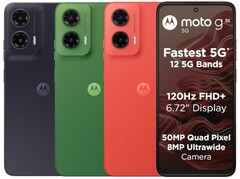 Moto G35 5G 有树叶绿、午夜黑和番石榴红三种配色（图片来源：摩托罗拉）