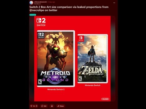 任天堂 Switch 2 游戏盒 Reddit 对比（图片来源：Reddit）