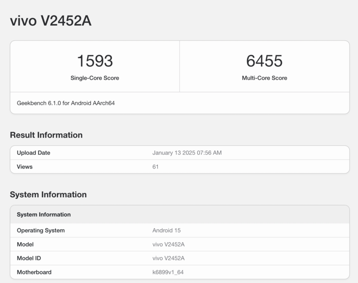 Geekbench 列出的潜在 iQoo Z10 Turbo。(图片来源：Geekbench）