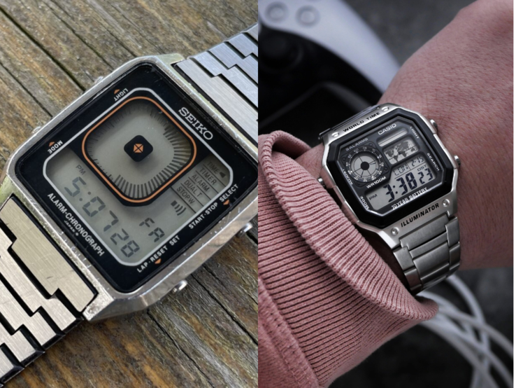 精工 G757（左）和卡西欧 AE-1200WHD-1AV（右）。(图片来源：MyRetroWatches 和 MTR Watches）