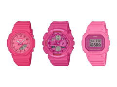 从左至右：卡西欧 G-Shock GMA-P2100PP-4A、GMA-S140PP-4A 和 GMD-S5610PP-4。(图片来源：G-Central）