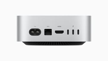 背面：电源线、千兆以太网、HDMI 2.1、3 个 USB-C Thunderbolt 5（120 Gbit/s，DisplayPort Alt 模式 1.4）（图片：Apple)