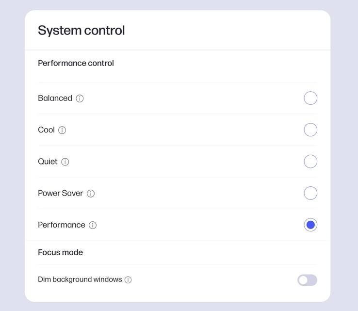 HP OmniStudio X 的不同性能模式