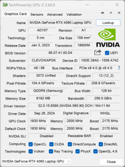 GPU-Z： GeForce RTX 4060 笔记本电脑