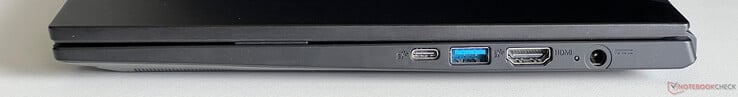 右侧USB-C 3.2 Gen 1（5 Gbit/s、DisplayPort ALT Mode 1.4、Power Delivery）、USB-A 3.2 Gen 2（10 Gbit/s）