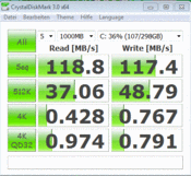 Crystal Disk Mark: 118 MB/s read/write