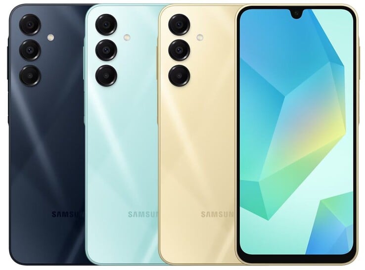 三星Galaxy A16 5G，有蓝色、黑色、金色和浅绿色四种配色（图片来源：三星）)