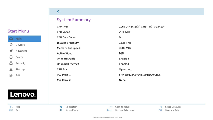 联想 IdeaCentre Mini 5 的 BIOS 选项