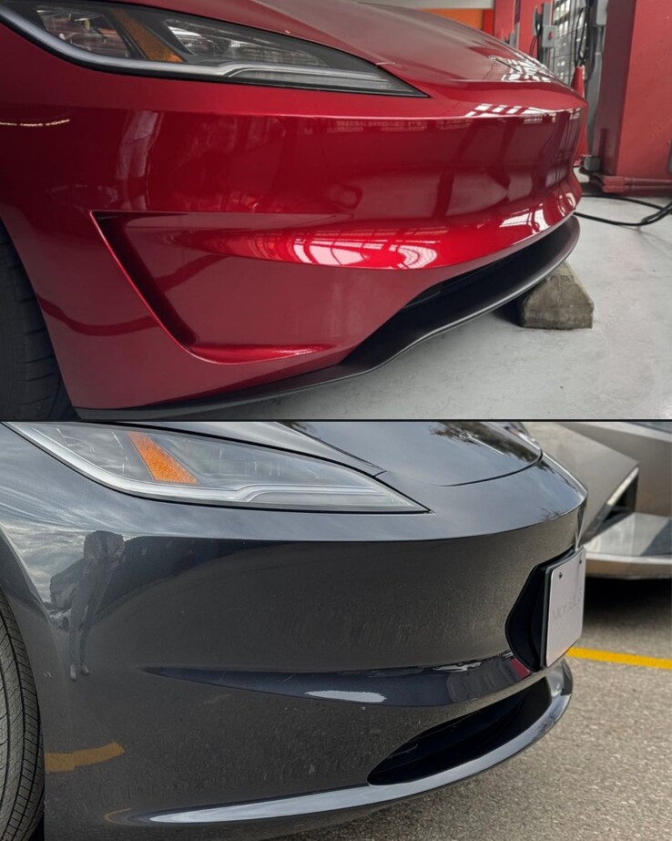 特斯拉 Model 3 性能版与高原版前唇裂对比