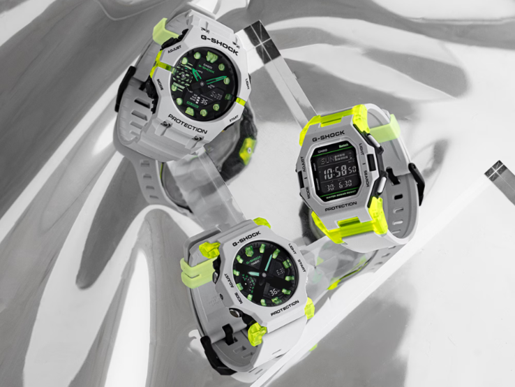 卡西欧 G-Shock GA-B001MW-8AJF（左）、GA-2300MW-8A（中）和 GD-B500MW-8J（右）手表。(图片来源：卡西欧）