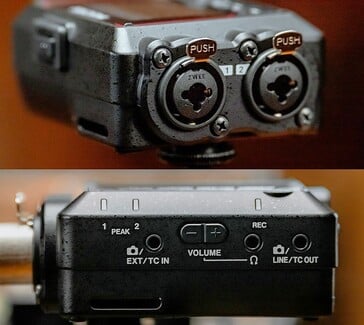 FR-AV2 录音机有两个 XLR/TRS 和一个 3.5 毫米输入接口。(图片来源：TASCAM）