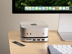 Satechi 的 Mac Mini 底座支持各种 M.2 固态硬盘，不仅仅是这里展示的 M.2 2280。(图片来源：Satechi）