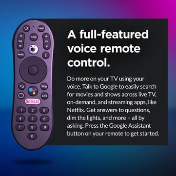 TiVo Stream 4K 有一个花生形状的语音遥控器，上面布满了按钮。(图片来源：TiVo）