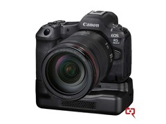 泄露的佳能 EOS R5 Mark II 渲染图，显示主动冷却手柄（来源：Canon Rumors）