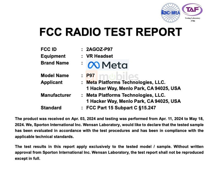 VR 头显的 FCC 列表（图片来源：91mobiles）