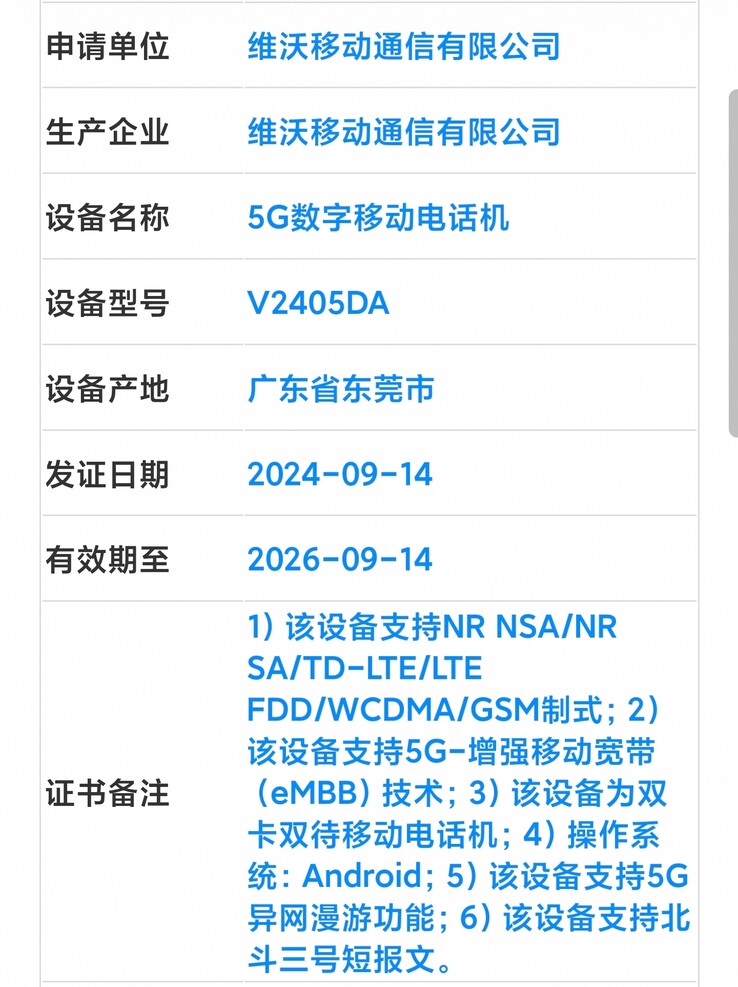 vivo X200 Pro 卫星版在中国官方注册。(来源：数字聊天站 via 微博）